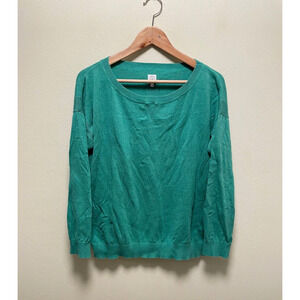 John Lewis Womens Sweater UK 14 US 10 Green Round Neck Cotton Minimalist Warm